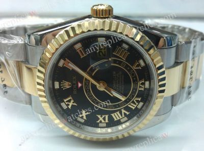 Rolex Sky-Dweller 2-Tone Watchband Black Face Copy Watch